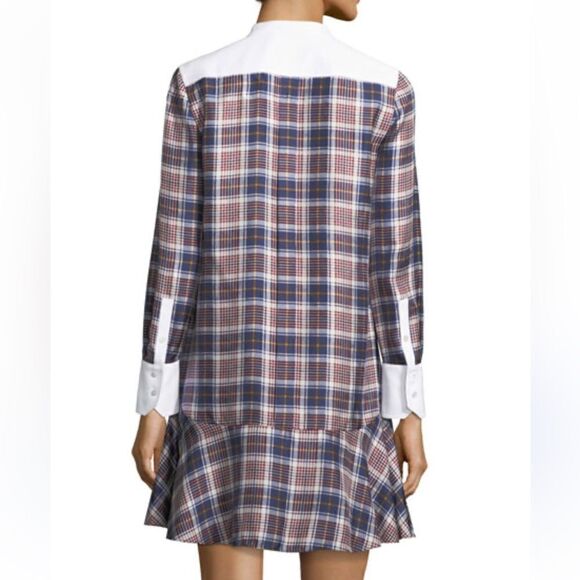 Tory Burch Cora Milano Tartan Silk Mini Brown Blue Shirt Dress Plaid Size 0 - Picture 10 of 15